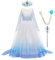 IWEMEK Filles Déguisements Princesse Elsa Robe et Accessoires Reine des Neige 2 Costume de Carnaval Halloween Noël Robes de fête Soirée Anniversaire Cérémonie Partie Habillée B-Bleu 02 Set 5-6 Ans