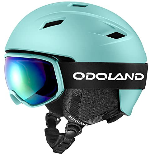 Odoland Skihelm Skibrille Set Snowboardhelm mit Snowboardbrille für Erwachsene Schneebrille UV 400 Schutz Windwiderstand Snowboard Brille zum Skifahren Bergsteigen Hellblau S
