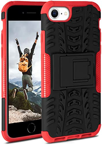 ONEFLOW Tank Case für iPhone SE (2020/2022) Hülle Outdoor, stabile Panzerhülle mit Kamera und Display Schutz, sichere Handyhülle, TPU Handy Schutzhülle mit Ständer, Rot Schwarz