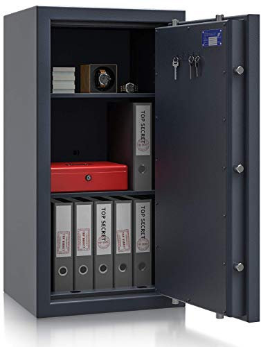 Müller Safe Wertschutzschrank Grad 3 EN 1143-1 BM3-4 | H1050xB550xT465 | Doppelbartschloss mit 2 Schlüssel | ECB-S Zertifiziert | 2 Fachböden | Platz für 15 A4-Ordner | 401 kg