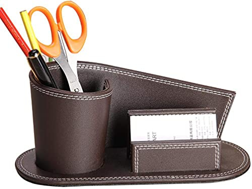 Stiftehalter, Bürobedarf, Schreibtisch-Organizer, PU-Leder, Braun