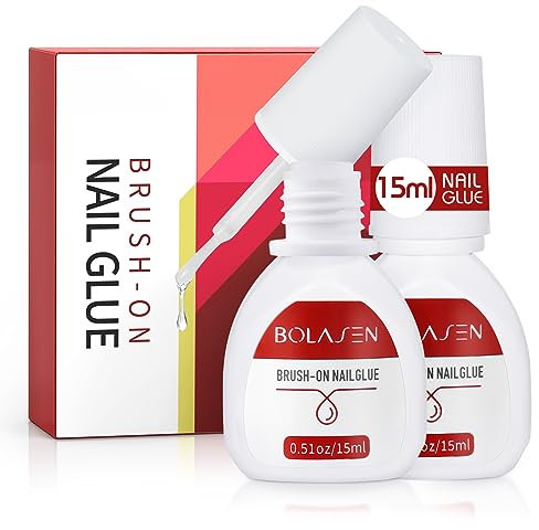 2 Bouteilles Colle à Ongles, BOLASEN 15ML Colle Faux Ongles Extra Forte, Colle a Faux Ongles avec Pinceau, Colle Ongle, Colle Faux Ongles, Rapide Faux Ongles Colle, Colle Capsule pour Faux Ongles