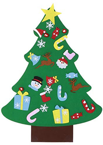 LANTRO JS - DIY Filz Weihnachtsbaum für Kleinkinder mit 27 Stück abnehmbaren Ornamenten, Weihnachtsbaum Wandbehang Weihnachtsschmuck