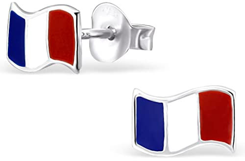 EYS JEWELRY Ohrstecker Damen Fahnen Flaggen Frankreich France 925 Sterling Silber bunt Damen-Ohrringe