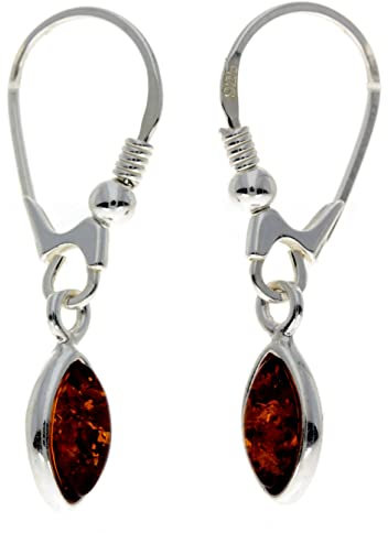 Silber Bernsteinschmuck UK - 925 Sterling Silber mit baltischem Honig Bernstein - ovale Ohrhänger - 8268DC