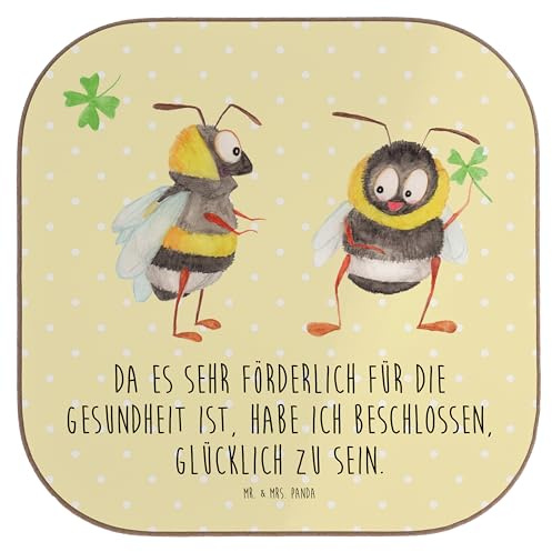 Mr. & Mrs. Panda Tischuntersetzer Hummeln Kleeblatt - Geschenk, glücklich Werden, Spruch Positiv, Hummel, Biene, Fröhlich, Sein, Coaster, bieruntersetzer, Tischschoner, gläseruntersetzer