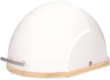 HOMLA Portapane Darvin in bambù e Plastica - Rotondo Pieghevole - Contenitore per Il Pane per Prodotti da Forno - 37 x 26 x 22 cm - Portapane Moderno Bianco - Contenitore per Il Pane