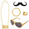 Yolev 80er Jahre Accessoires Herren Goldkette Hip Hop 60er 70er Hippie Kleidung Halloween Accessoires Set Disco Kostüm Damen Disco Kette Dollarzeichen Ring Sonnenbrille Bart Hippie Brille Mottoparty