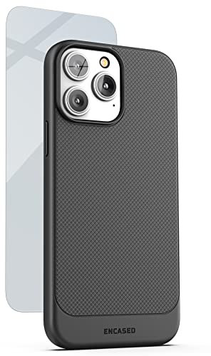 ENCASED Thin Armor Designed for iPhone 14 Pro Max Case Wireless Charging Compatible - Slim Grip Phone Cover with Screen Protector (Matte Black)