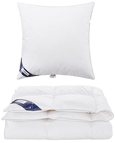 Heidelberger Bettwaren Bettdecke 135x200 cm mit Kissen 80x80 cm | Ganzjahresdecke, Schlafdecke, Daunendecke mit Karo-Steppung | atmungsaktiv, hautfreundlich, hypoallergen | Serie Schweden