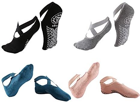 Towwoo 4 Paar Yoga Socken Rutschfeste für Damen, Anzuziehen Anti Rutsch Fitness Barfuß-Training Pilates Socken für Pilates, Barre, Ballett, Tanz