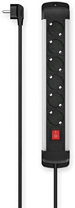 Hama - Multipresa 6 posti Schuko, spina Schuko, con interruttore, cavo da 3 metri, alluminio/nero