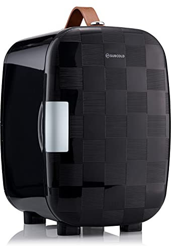 Subcold Pro6 Luxury Mini Fridge Cooler | 6 Litre / 8 Cans | AC and Exclusive USB Power Option | Portable Small Fridge for the Bedroom, Car, Travel, Skincare (Chequer Black) (Renewed)