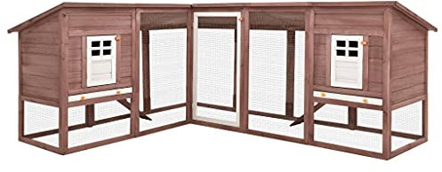 HOMIUSE Kaninchenstall mit Freilauf Mocca und Weiß Tanne Massivholz Hasenstall Meerschweinchen Haus Hasen ZubehöR Meerschweinchen KäFig Hasenstall DraußEn Winterfest HasenkäFig 250x192x105 cm