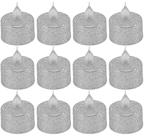 WBTY Glitter LED Tea Lights Candles Battery Operated, 12 PCS Flameless Tealight Candles Flickering Christmas Decorations Ornaments, Wedding and Home Decor, Thanksgiving Table Centerpieces(Silver)
