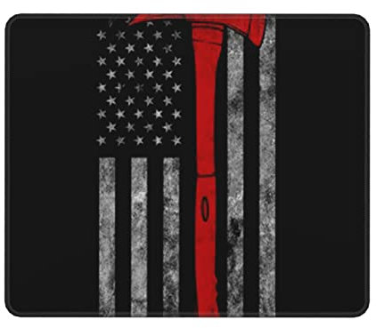 Firefighter Axe Red Line Flag Mouse Pad for Computer & Laptop, Non-Slip Rubber Base Mousepad, Mouse Pads for Home, Office & Gaming 10 X 12 in