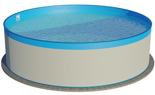 Planet Pool Stahlwandpool Set (6-teilig) hoch rund 400 x 90 cm, Stahl 0,3 mm weiß Folie 0,2 mm blau