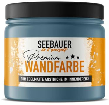 SEEBAUER diy Wandfarbe Blau 300ML für Innen (No. 802 Baltic Sea) Edelmatte dunkelblaue Innenfarbe - Blautöne sehr hohe Deckkraft - Matt, Abwaschbar und Tropffrei