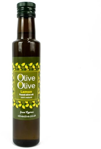 Lemon Infused Olive Oil Extra Virgin by OliveOlive - First Cold Pressed Olive Oil from Cyprus - 100% Handpicked Olives - High PolyPhenols - 250ml dark glass bottles (Lemon)