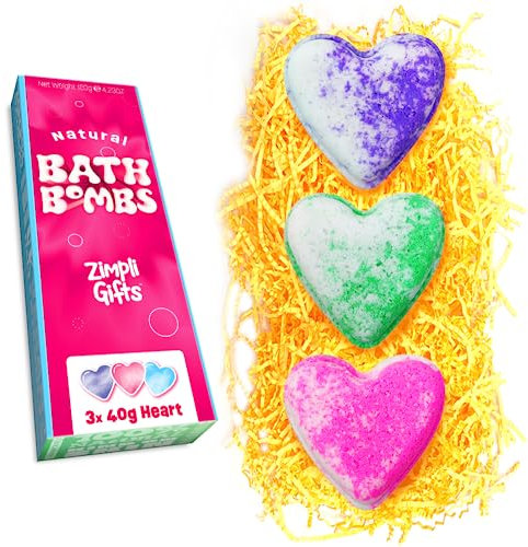 Zimpli Gifts 3 x UK Made Love Heart Value Bath Bomb Gift Set, Ideal Valentine's Day Present, Women, Girls, Sister, Daughter, Her, Christmas Stocking Filler, Birthday Beauty Gift, Mother's Day Hamper