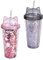 VONGLYHOO Bouteille D'eau Avec Paille Pailletée Tasse À Eau Double Couche Tasse À Boire Avec Oreille De Chat Pour Fille Cadeau 2 Pièces 400-500 Ml Rose Gris Double Couche Gobelet Avec Paille