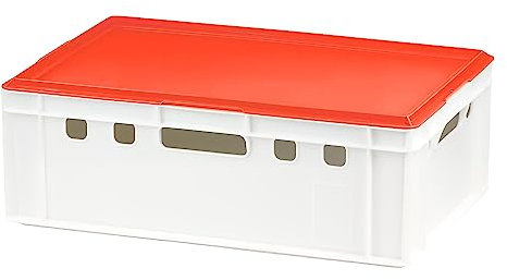 E2 Kiste mit rotem Deckel 600 x 400 x 200 mm Fleischkiste Lagerkiste Metzgerkiste in weiß