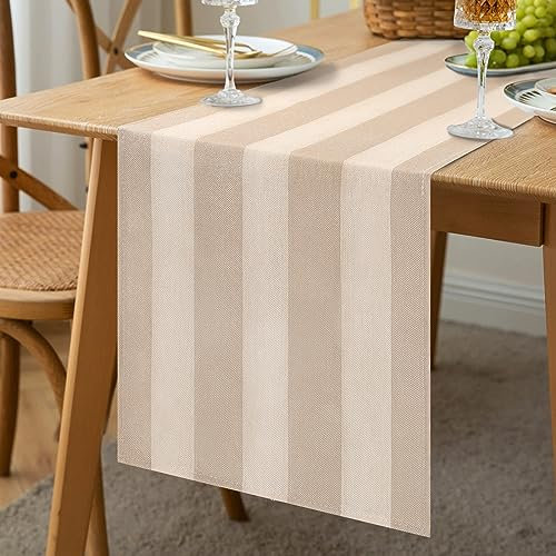 Tischläufer Moderne Einfachheit Leinen Tischdecke Braun Gestreifte Tischdecke Waschbarer Esstischläufer für Party Restaurant Schrank Erntedankfest Weihnachten 40 x 140 cm