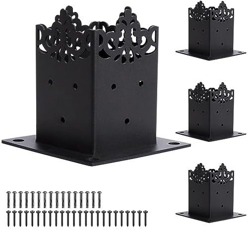 uyoyous 4 manicotti da avvitare, 91 x 91 mm, supporto per pali in legno quadrato, colore nero, per pali della cassetta delle lettere, supporto per palo, zincato a caldo