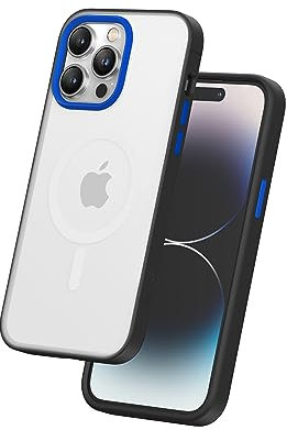 FLOLAB Surtect Tri-Fusion Magnetische Schutzhülle für iPhone 14 Pro Max, schlankes Design, Magsafe-kompatibel, militärischer Rahmen, matt, durchscheinend, Soft-Touch, blauer Saphir