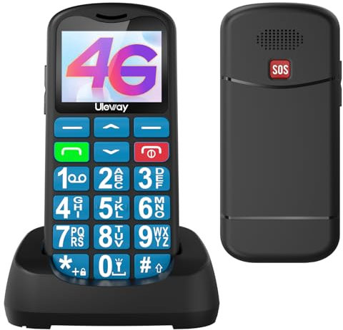 Tosaju 4G Big Button Mobile Phone for Elderly Senior Cell Phone Basic Mobile Phone Unlocked Sim Free Simple Mobile Phones Easy to Use Pay as You Go 1.77 LCD Display SOS Button 1000 mAh Battery-Blue