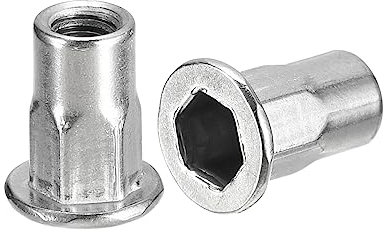 sourcing map M5 Medio Hexagonal Cuerpo Remache Tuercas, 60 Uds 304 Acero Inoxidable Plano Cabeza Roscada Insertar Tuercas