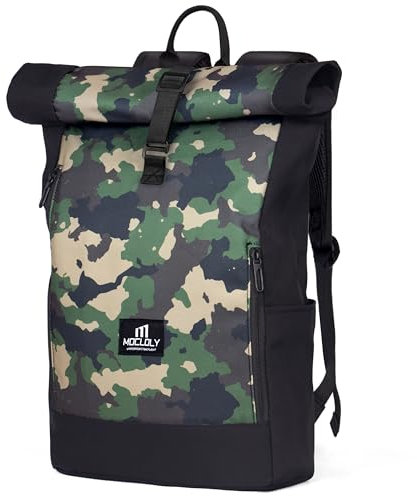 MOCLOLY Rolltop Rucksack Damen - Wasserdicht Rollrucksack - Mit Laptopfach Klein Travel Backpack, Elegant Reiserucksack für Uni Business Arbeit City Reise, Tarnung