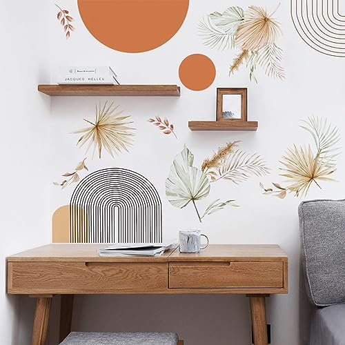 Runtoo Wandtattoo Bogen Boho Wandsticker Pflanzen Blätter Sonne Wandaufkleber Wohnzimmer Schlafzimmer Kinderzimmer Babyzimmer Wanddeko