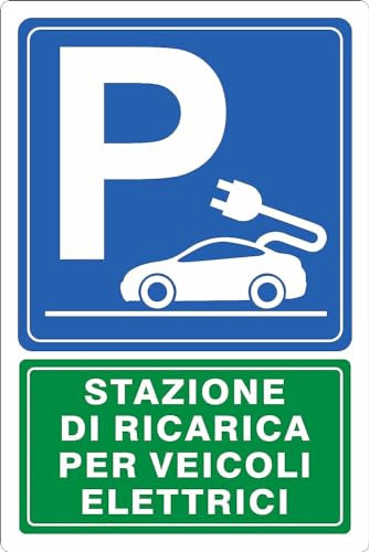 M-ITALY CARTELLO SEGNALETICO - Parcheggio Ricarica Auto Elettriche - Adesivo Extra Resistente, Pannello in Forex, Pannello In Alluminio (20x31 cm, Alluminio)