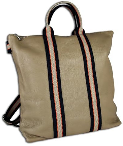 Toscanto Damen Cityrucksack Leder Canvas Tasche Taupe blau beige OTT609RC Canvas Cityrucksack