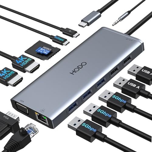 USB C Docking Station Dual Monitor, 14 in 1 Laptop Dockingstation Triple Display, USB-C Hub Adapter mit 2 HDMI, VGA, Ethernet, PD, USBC Data, 5 USB, SD TF Kartensteckplatz, Audio