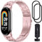 BANGTING Armband Metall Kompatibel mit Xiaomi Mi Band 10/9/8, Ersatzarmband für Miband 10 Ersatzbänder Mi Band 9 Edelstahl Armbänder Strap (Rose (DreiPerlen))