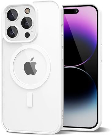 oakxco for iPhone 14 Pro Max Case Clear Magnetic Compatible with Magsafe, Thin Slim Transparent Non Yellowing, Hybrid Soft Silicone Bumper & Hard Plastic Protective Cover for Women, White