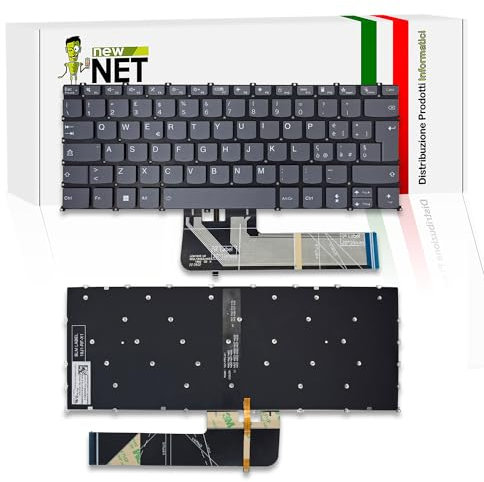 new net - Tastiera Compatibile con Lenovo Ideapad 5-14ALC05 (Type 82LM), 5-14ARE05 (Type 81YM) [Senza Frame - Colore Tasti Grigio - Retroilluminata - Layout ITA]