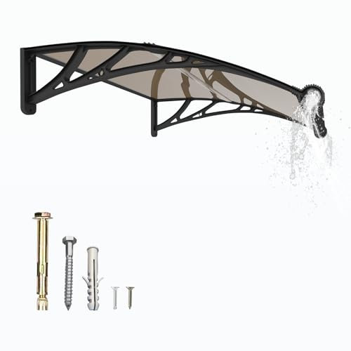 Vordach für Haustür mit Seitenteil,120x100 cm Fenstervordach mit separater Entwässerung,Polycarbonat Pultvordach Überdachung für UV-,Regen- und Schneeschutz – Ideal für Veranda, Terrasse und Fenster