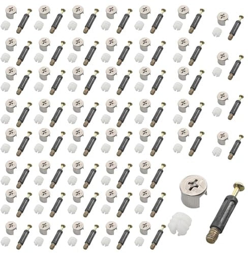 GIONAR 50 Sätze Professionelles Möbelverbinder Set, M15 Exzenter Möbelverbinder, Passschrauben, Korpusverbinder und Mehr, mit Schrauben und Einschraubstiften, Praktischer Verbindungsbeschlag für Möbel