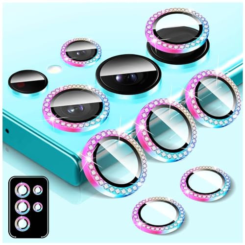 Kucheed Protecteur D'objectif D'appareil Photo Diamant pour Samsung Galaxy S22 Ultra, Protecteur de Couvercle de Caméra en Verre Trempé, Anneau Métallique en Aluminium Individuel Bling