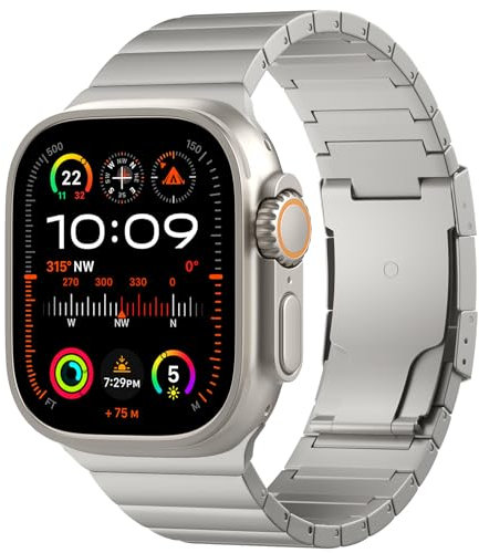 TiMOVO Titanium Uhrenarmband Kompatibel mit Apple Watch Band 49/46/45/44/42mm,Abnehmbares Armband für Herren mit Faltschließe für iWatch Ultra2 Ultra SE Series 10 9 8 7 6 5 4 3 2 1,Farbe Titan