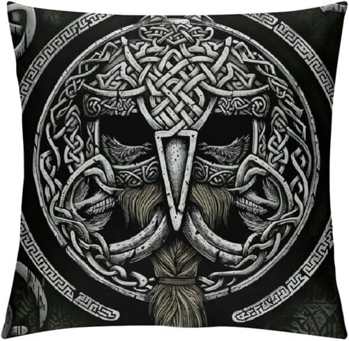 Copricuscino da Guerriero Vichingo Medievale, Federa con Cerniera Quadrata con Stampa 3D Odino Uomo Punk Vintage, Federa per Cuscino da Festa per Eventi Pagani Islandesi Gotici Nordici