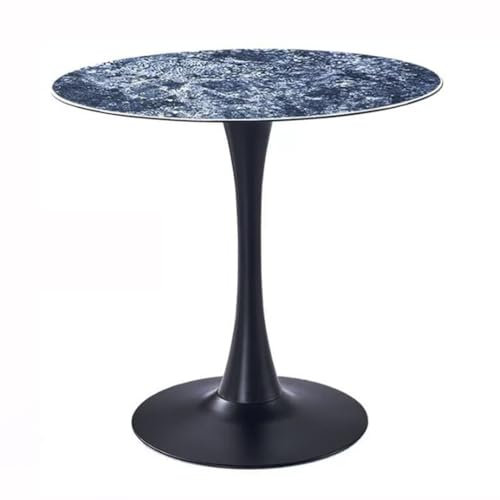 JHAISMAO Modern Rund Esstisch 60/70/80cm Blaue Farbe Marmor Granit Platte Klein Küche Speisesaal Möbel Sockel Esszimmertisch Freizeittisch Wohnzimmertisch(Size:70cm/27.3)