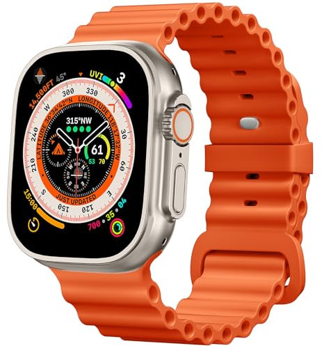 CeMiKa Correas Ocean Compatible con Correa Apple Watch 49mm 45mm 44mm 42mm, Correa de Silicona Suave Mejorada con Hebilla Diseñada para iWatch Ultra 2 Ultra Serie 9 8 7 6 5 4 3 2 1, Naranja