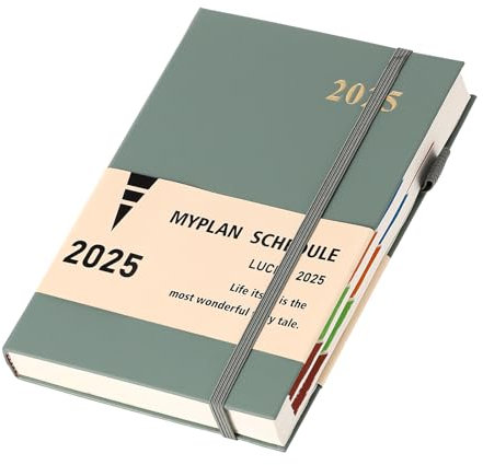 Terminplaner 2025, A5, Tag pro Seite, 2025, A5-Seite pro Tag, Ganzjahresplaner, akademischer Terminplaner 2025 von Januar bis Dez, Tages- und Monatsplaner mit Stiftschlaufe, bunte Monatsregister,