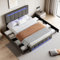 Jovify 4ft6 Double Bed Frame with LED Lighting and 4 Drawers Storage, Linen Fabric Upholstered Platform Bed with Adjustable Button Tufted Headboard, Sturdy Wood Slat Support, No Mattress, Grey
