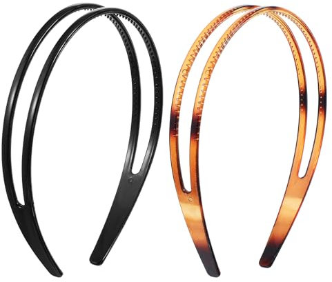 TIESOME Kunststoff Stirnband, 2pcs Zweireihig Haarreifen Damen, Anti-Rutsch Haarreif Schwarz, Hochwertige Haarreifen Damen Breit für Sport, Make-Up, Alltag, Reisen(1 Schwarz+1 Braun)