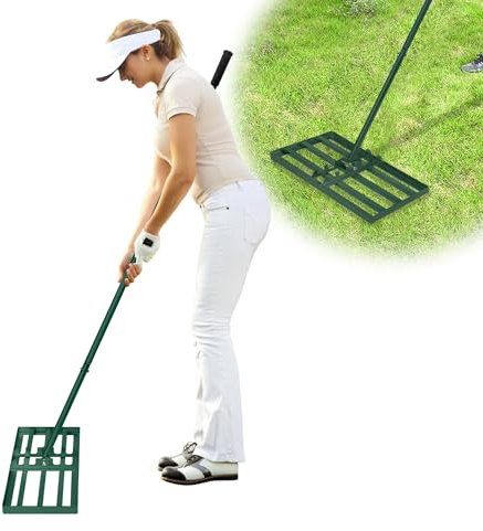 HENGMEI Rasen Rakel Edelstahl Lawn Rakel Leveling Rake zum Sanden Abziehen Levelingrake Leveler Lawnleveling Golf Gartengras Werkzeug Hinterhof Rasenschieber, 25x50cm, Grün